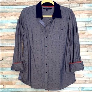 Tommy Hilfiger blue gray navy red button shirt
